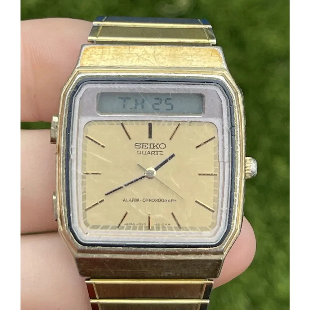 Vintage 1980s Seiko H357-5009 LCD Digital Watch 7” Running Ana Digi Dead Battery